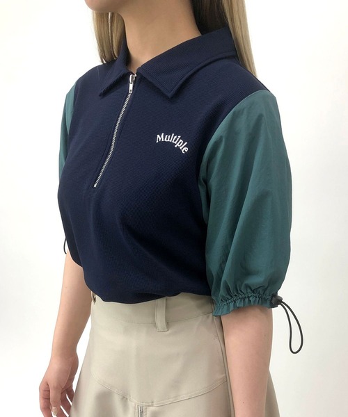 179/WG（イチナナキュウダブルジー）の「配色ハーフジップTシャツ（Tシャツ/カットソー・レディース・オフホワイト/ネイビー/ブルー・FREE）」の2枚目の写真