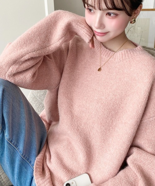 セール】ゆったりもちもちミックスカラーニットプルオーバー(自宅で