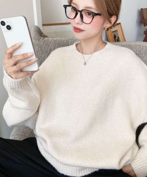 セール】ゆったりもちもちミックスカラーニットプルオーバー(自宅で