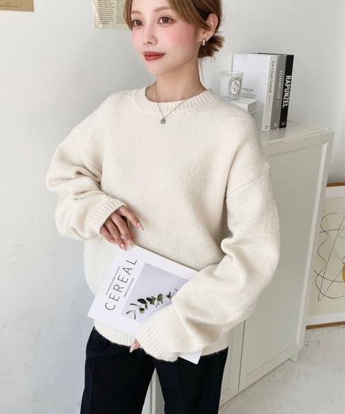 セール】ゆったりもちもちミックスカラーニットプルオーバー(自宅で