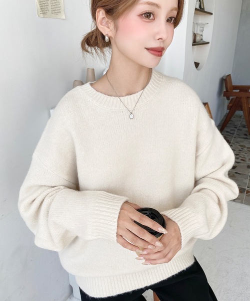 セール】ゆったりもちもちミックスカラーニットプルオーバー(自宅で