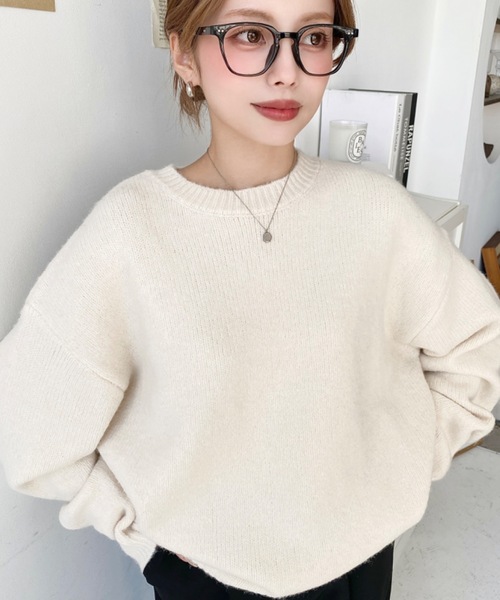 セール】ゆったりもちもちミックスカラーニットプルオーバー(自宅で