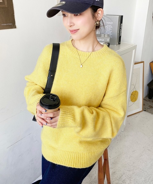 moment+（モーメントプラス）の「ゆったりもちもちミックスカラーニットプルオーバー(自宅で洗えるウォッシャブル加工)（ニット/セーター・レディース・ブルー/ライトブルー/アイボリー/パープル/ピンク/チャコールグレー/イエロー/オレンジ/グレー/ベージュ/レッド/ブラウン・M/L）」の20枚目の写真