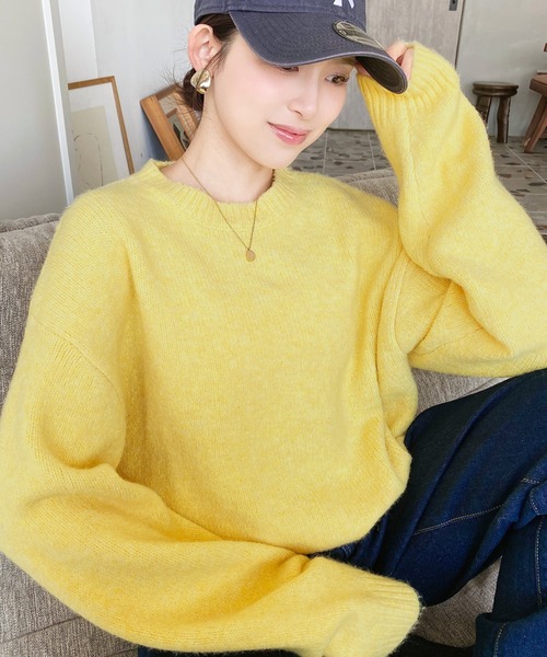 moment+（モーメントプラス）の「ゆったりもちもちミックスカラーニットプルオーバー(自宅で洗えるウォッシャブル加工)（ニット/セーター・レディース・ブルー/ライトブルー/アイボリー/パープル/ピンク/チャコールグレー/イエロー/オレンジ/グレー/ベージュ/レッド/ブラウン・M/L）」の21枚目の写真