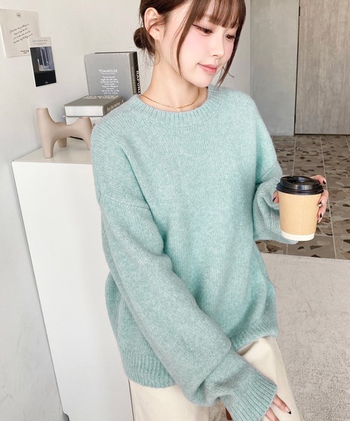 moment+（モーメントプラス）の「ゆったりもちもちミックスカラーニットプルオーバー(自宅で洗えるウォッシャブル加工)（ニット/セーター・レディース・ブルー/ライトブルー/アイボリー/パープル/ピンク/チャコールグレー/イエロー/オレンジ/グレー/ベージュ/レッド/ブラウン・M/L）」の16枚目の写真