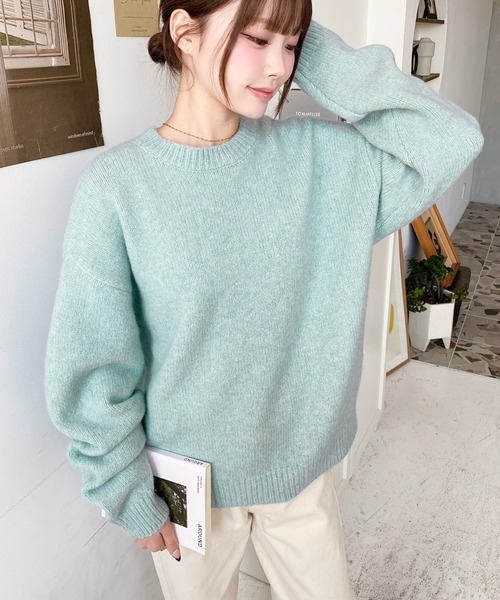 moment+（モーメントプラス）の「ゆったりもちもちミックスカラーニットプルオーバー(自宅で洗えるウォッシャブル加工)（ニット/セーター・レディース・ブルー/ライトブルー/アイボリー/パープル/ピンク/チャコールグレー/イエロー/オレンジ/グレー/ベージュ/レッド/ブラウン・M/L）」の14枚目の写真