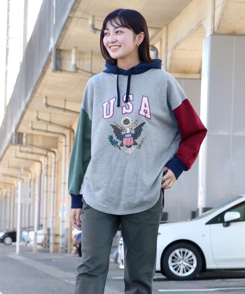 KRIFF MAYER Lady's Collection(クリフメイヤーレディースコレクション)の「アメカジBIGパーカー(パーカー・レディース・ワインレッド/ネイビー/グリーン/グレー/その他5/カラフル・MEDIUM/LARGE)」の6枚目の写真