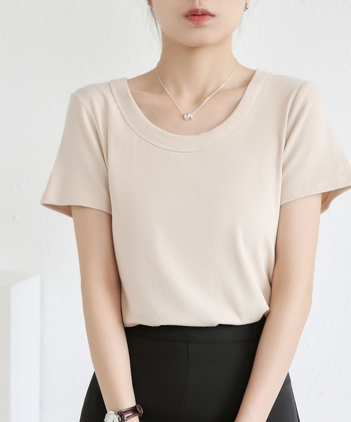 MAISON DE THERESE(メゾン ド テレーズ)の「UネックニットTシャツ(Tシャツ/カットソー・レディース・ダークグレー/グリーン/Mustard/ベージュ/ダークグリーン/ホワイト/ブラック/ライトグレー/ブラウン・M)」の6枚目の写真