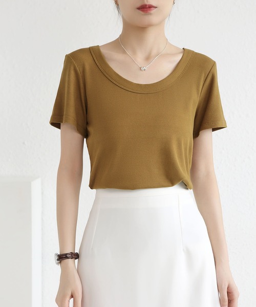 MAISON DE THERESE(メゾン ド テレーズ)の「UネックニットTシャツ(Tシャツ/カットソー・レディース・ダークグレー/グリーン/Mustard/ベージュ/ダークグリーン/ホワイト/ブラック/ライトグレー/ブラウン・M)」の9枚目の写真