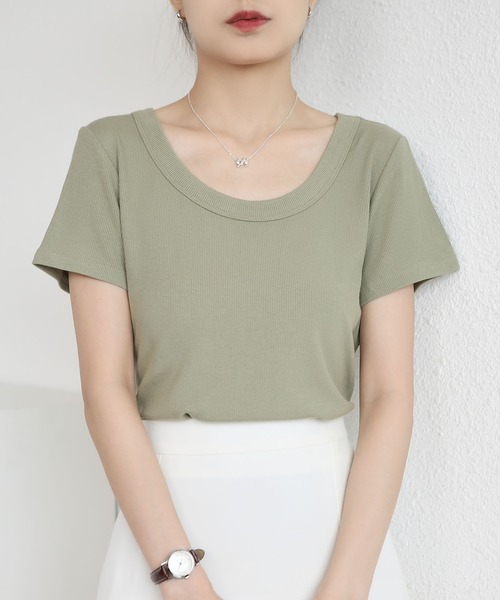 MAISON DE THERESE(メゾン ド テレーズ)の「UネックニットTシャツ(Tシャツ/カットソー・レディース・ダークグレー/グリーン/Mustard/ベージュ/ダークグリーン/ホワイト/ブラック/ライトグレー/ブラウン・M)」の8枚目の写真