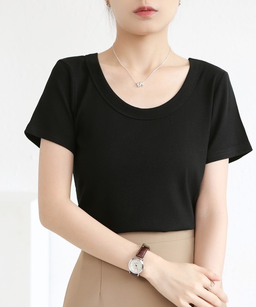 MAISON DE THERESE(メゾン ド テレーズ)の「UネックニットTシャツ(Tシャツ/カットソー・レディース・ダークグレー/グリーン/Mustard/ベージュ/ダークグリーン/ホワイト/ブラック/ライトグレー/ブラウン・M)」の3枚目の写真