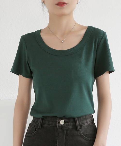 MAISON DE THERESE(メゾン ド テレーズ)の「UネックニットTシャツ(Tシャツ/カットソー・レディース・ダークグレー/グリーン/Mustard/ベージュ/ダークグリーン/ホワイト/ブラック/ライトグレー/ブラウン・M)」の7枚目の写真