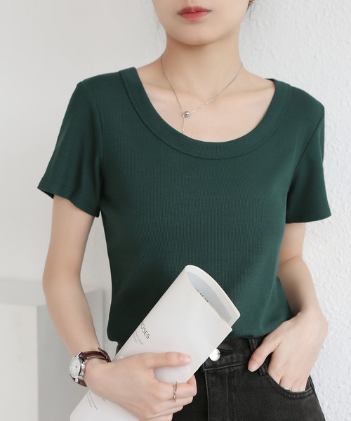 MAISON DE THERESE(メゾン ド テレーズ)の「UネックニットTシャツ(Tシャツ/カットソー・レディース・ダークグレー/グリーン/Mustard/ベージュ/ダークグリーン/ホワイト/ブラック/ライトグレー/ブラウン・M)」の12枚目の写真