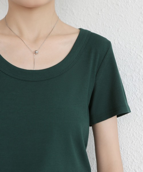 MAISON DE THERESE(メゾン ド テレーズ)の「UネックニットTシャツ(Tシャツ/カットソー・レディース・ダークグレー/グリーン/Mustard/ベージュ/ダークグリーン/ホワイト/ブラック/ライトグレー/ブラウン・M)」の18枚目の写真