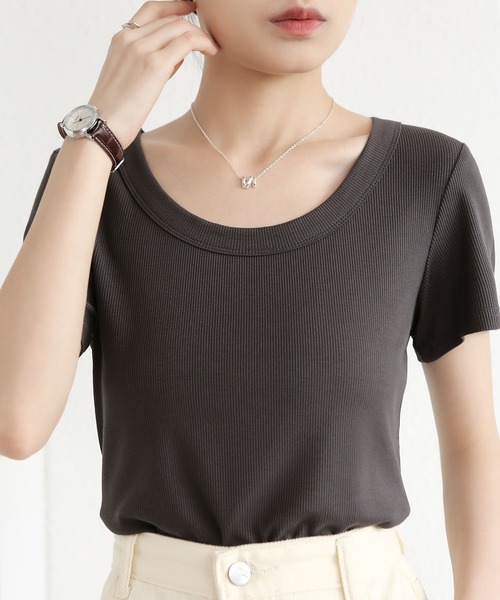 MAISON DE THERESE(メゾン ド テレーズ)の「UネックニットTシャツ(Tシャツ/カットソー・レディース・ダークグレー/グリーン/Mustard/ベージュ/ダークグリーン/ホワイト/ブラック/ライトグレー/ブラウン・M)」の14枚目の写真