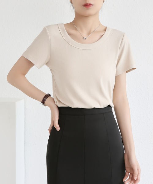 MAISON DE THERESE(メゾン ド テレーズ)の「UネックニットTシャツ(Tシャツ/カットソー・レディース・ダークグレー/グリーン/Mustard/ベージュ/ダークグリーン/ホワイト/ブラック/ライトグレー/ブラウン・M)」の19枚目の写真