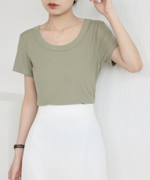 MAISON DE THERESE(メゾン ド テレーズ)の「UネックニットTシャツ(Tシャツ/カットソー・レディース・ダークグレー/グリーン/Mustard/ベージュ/ダークグリーン/ホワイト/ブラック/ライトグレー/ブラウン・M)」の13枚目の写真