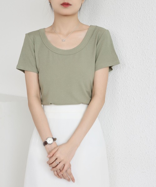 MAISON DE THERESE(メゾン ド テレーズ)の「UネックニットTシャツ(Tシャツ/カットソー・レディース・ダークグレー/グリーン/Mustard/ベージュ/ダークグリーン/ホワイト/ブラック/ライトグレー/ブラウン・M)」の11枚目の写真