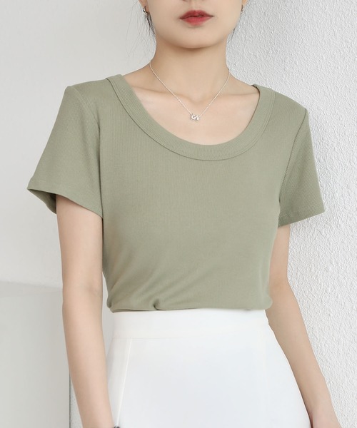 MAISON DE THERESE(メゾン ド テレーズ)の「UネックニットTシャツ(Tシャツ/カットソー・レディース・ダークグレー/グリーン/Mustard/ベージュ/ダークグリーン/ホワイト/ブラック/ライトグレー/ブラウン・M)」の15枚目の写真