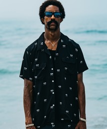 "CROSS THE LILY" OPEN COLLAR  ALOHA  SHIRT(MAGICAL DESIGN)