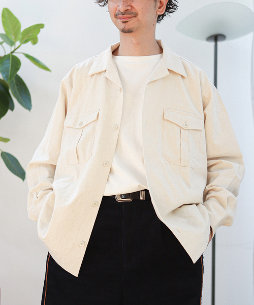 JOURNAL STANDARD relume（ジャーナルスタンダード　レリューム）の「【ARMY TWILL / アーミーツイル】別注 コットンスラブシャツ（シャツ/ブラウス・メンズ・カーキ/ホワイト×ホワイト/ブラックミックス・MEDIUM/LARGE）」の2枚目の写真