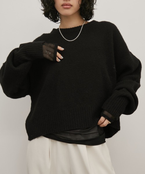 ★美品 AUNT MARIE’S アントマリーズ 黒 半袖 ニット・セーター S Aunt Marie's ニット セーター フェイクレイヤードホック