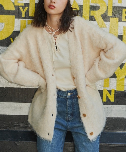 Auntie Rosa Holiday（アンティローザホリデー）の「シャギーオーバーサイズカーディガン（カーディガン/ボレロ・レディース・グレー/アイボリー/グリーン/ブラック・FREE）」の5枚目の写真