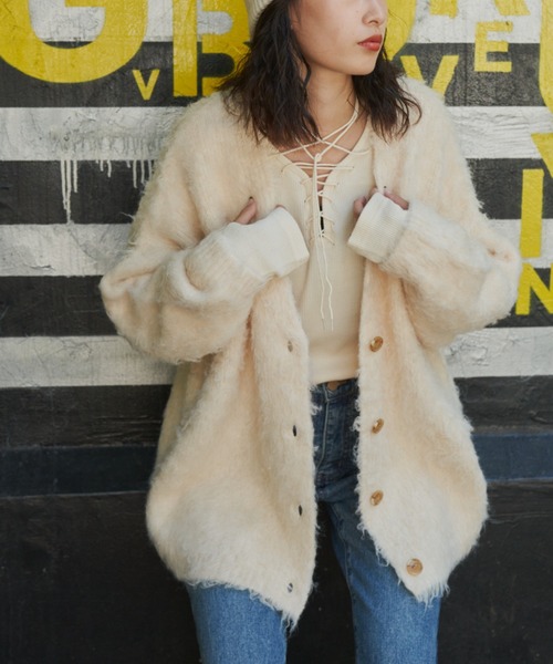 Auntie Rosa Holiday（アンティローザホリデー）の「シャギーオーバーサイズカーディガン（カーディガン/ボレロ・レディース・グレー/アイボリー/グリーン/ブラック・FREE）」の18枚目の写真