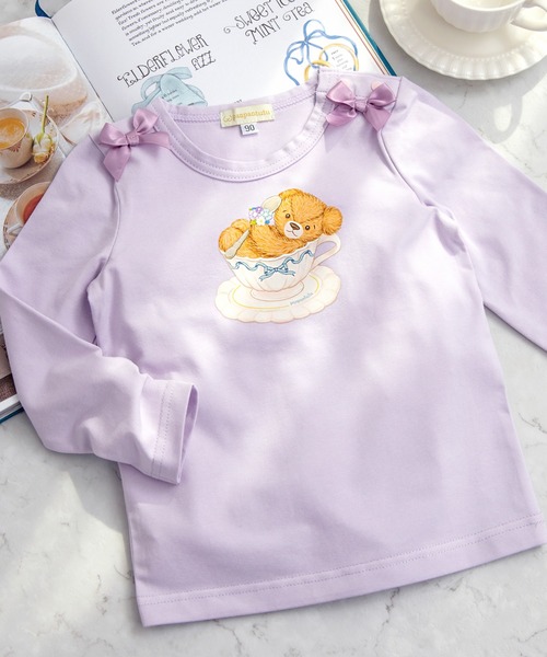 panpantutu（パンパンチュチュ）の「テディベア・リボンキャットトップス(長袖)(80-130cm)（Tシャツ/カットソー・キッズ・ライトベージュ/レッド/ネイビー/ラベンダー/ベージュ系その他・80ｃｍ/130cm/100cm/110cm/90cm/120cm）」の2枚目の写真