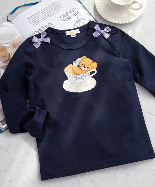 panpantutu（パンパンチュチュ）の「テディベア・リボンキャットトップス(長袖)(80-130cm)（Tシャツ/カットソー・キッズ・ライトベージュ/レッド/ネイビー/ラベンダー/ベージュ系その他・80ｃｍ/130cm/100cm/110cm/90cm/120cm）」の4枚目の写真