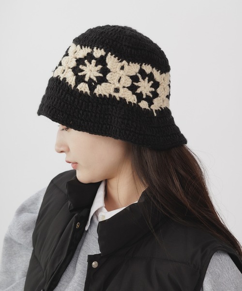 Theater code（シアターコード）の「crochet hat/クロシェ編みハット（ハット・メンズ・ブラック/ネイビー・FREE）」の7枚目の写真