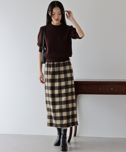 BLUEEAST（ブルーイースト）の「チェックロングタイトスカート（スカート・レディース・ブラック系/ブラウン系/ブラック/ブラウン・MEDIUM/LARGE）」の6枚目の写真