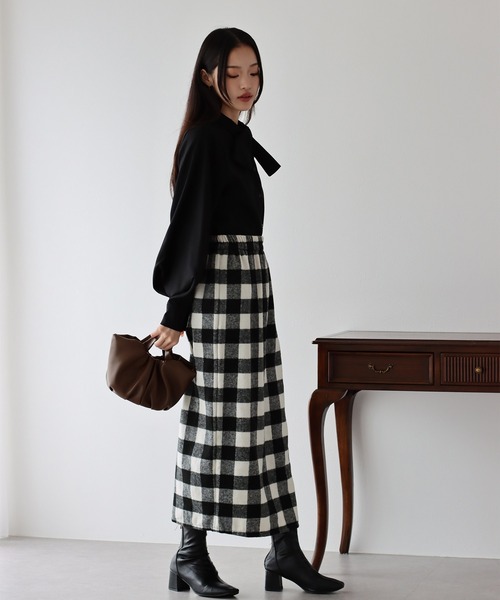 BLUEEAST（ブルーイースト）の「チェックロングタイトスカート（スカート・レディース・ブラック系/ブラウン系/ブラック/ブラウン・MEDIUM/LARGE）」の9枚目の写真