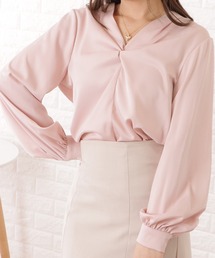 レディースのシャツ/ブラウス（ピンク/桃色系・サテン）ファッション