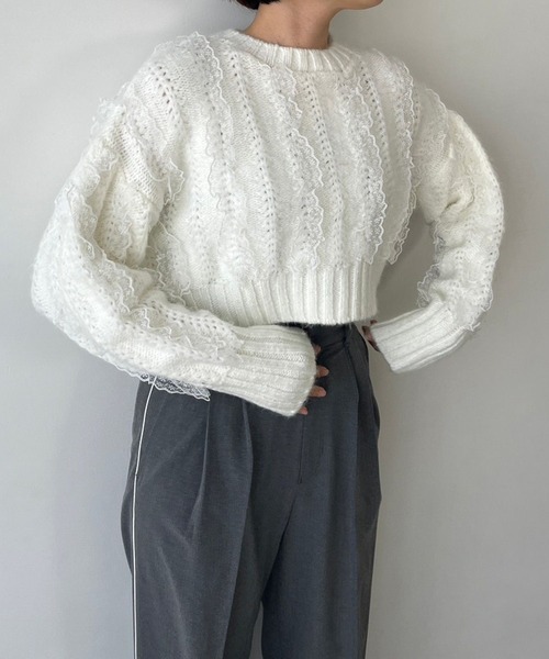 LOWRYS FARM（ローリーズファーム）の「レースフリルニット　971917（ニット/セーター・レディース・ブラック/オフホワイト/ピンク・FREE）」の8枚目の写真