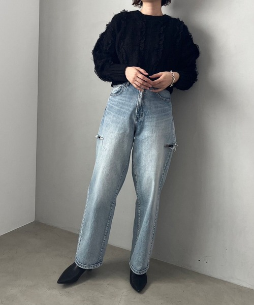 LOWRYS FARM（ローリーズファーム）の「レースフリルニット　971917（ニット/セーター・レディース・ブラック/オフホワイト/ピンク・FREE）」の10枚目の写真