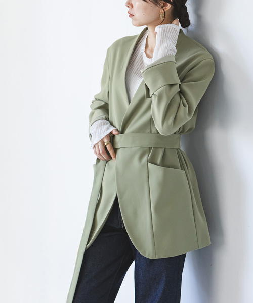Noble ベルテッドノーカラージャケット Noble（ノーブル）の「ベルテッドイージープレーンジャケット（ノー