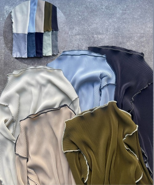 Thevon(ゼボン)の「袖先配色プリーツメロープルオーバー(Tシャツ/カットソー・レディース・チャコールグレー/ブルー/オリーブ/ベージュ/ライトベージュ・FREE)」の20枚目の写真