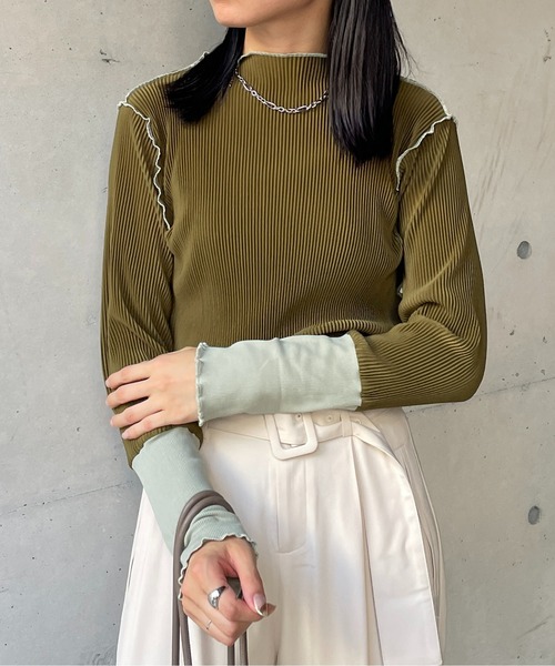 Thevon(ゼボン)の「袖先配色プリーツメロープルオーバー(Tシャツ/カットソー・レディース・チャコールグレー/ブルー/オリーブ/ベージュ/ライトベージュ・FREE)」の19枚目の写真