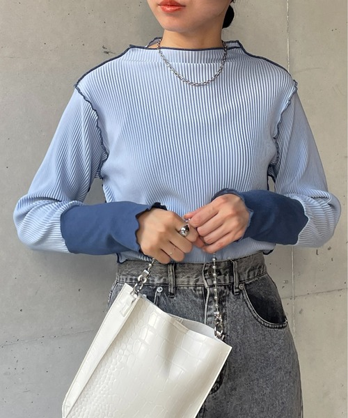 Thevon(ゼボン)の「袖先配色プリーツメロープルオーバー(Tシャツ/カットソー・レディース・チャコールグレー/ブルー/オリーブ/ベージュ/ライトベージュ・FREE)」の11枚目の写真