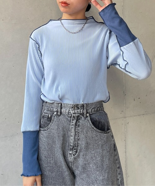 Thevon(ゼボン)の「袖先配色プリーツメロープルオーバー(Tシャツ/カットソー・レディース・チャコールグレー/ブルー/オリーブ/ベージュ/ライトベージュ・FREE)」の10枚目の写真