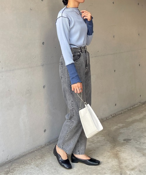 Thevon(ゼボン)の「袖先配色プリーツメロープルオーバー(Tシャツ/カットソー・レディース・チャコールグレー/ブルー/オリーブ/ベージュ/ライトベージュ・FREE)」の7枚目の写真