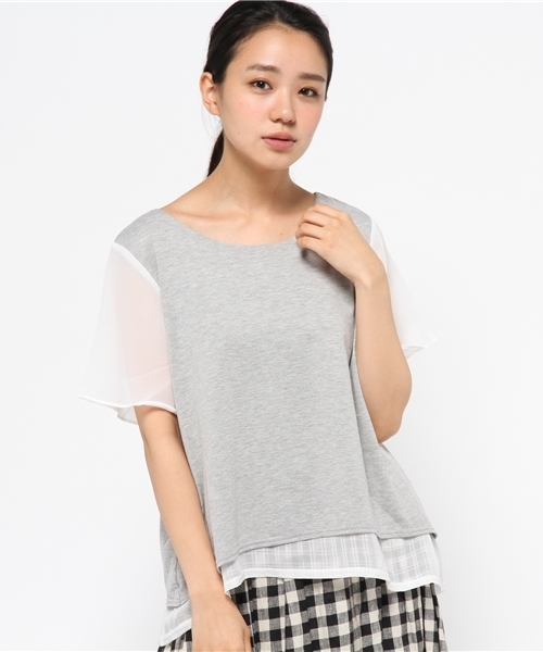 OUTLET(アウトレット)の「【Ciaopanic】布帛×TR天竺ドッキングプルオーバー(Tシャツ/カットソー・レディース・オフホワイト/ホワイト/グレー・FREE)」の1枚目の写真