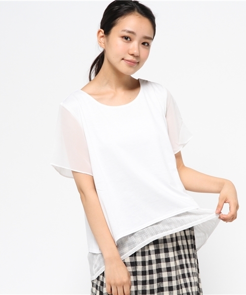 OUTLET(アウトレット)の「【Ciaopanic】布帛×TR天竺ドッキングプルオーバー(Tシャツ/カットソー・レディース・オフホワイト/ホワイト/グレー・FREE)」の2枚目の写真