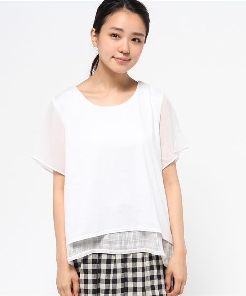 OUTLET(アウトレット)の「【Ciaopanic】布帛×TR天竺ドッキングプルオーバー(Tシャツ/カットソー・レディース・オフホワイト/ホワイト/グレー・FREE)」の4枚目の写真