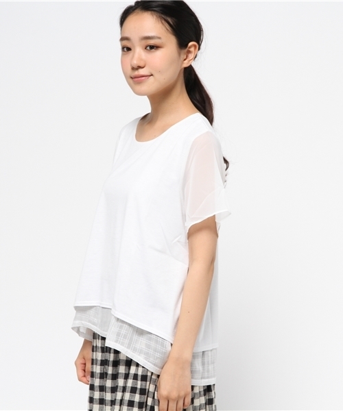 OUTLET(アウトレット)の「【Ciaopanic】布帛×TR天竺ドッキングプルオーバー(Tシャツ/カットソー・レディース・オフホワイト/ホワイト/グレー・FREE)」の5枚目の写真