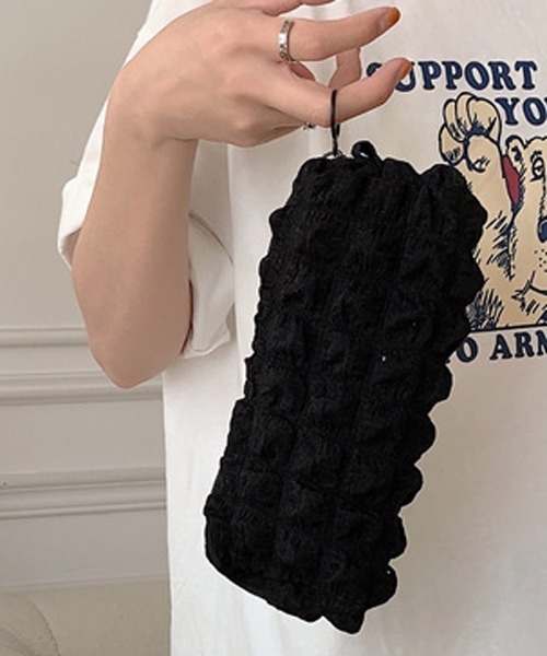 Mayree（メイリー）の「【float】ポコポコ ポップコーン ワンカラー ポーチ ペンケース（ポーチ・レディース・ブラック/サックスブルー/ライトピンク/ミント/マスタード/オフホワイト/ラベンダー・FREE）」の2枚目の写真