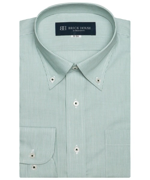 TOKYO SHIRTS(トウキョウシャツ)の「形態安定ノーアイロン ボタンダウン 長袖ビジネスワイシャツ(ビジネスシャツ・メンズ・グリーン・首回り39cm-裄丈80cm/首回り39cm-裄丈84cm/首回り41cm-裄丈82cm/首回り41cm-裄丈86cm/首回り43cm-裄丈82cm/首回り37cm-裄丈80cm/首回り42cm-裄丈82cm/首回り43cm-裄丈86cm/首回り42cm-裄丈86cm/首回り37cm-裄丈84cm)」の1枚目の写真