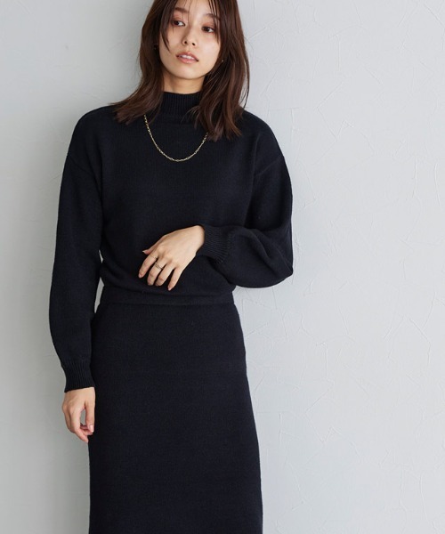 ハイネックボリュームスリーブニットワンピース（ワンピース