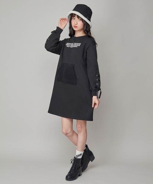 SISTER JENNI（SISTER JENNI）の「裏起毛ボアポケットワンピ（ワンピース・キッズ・グレー/ブラック・160cm/150cm/140cm/130cm）」の5枚目の写真